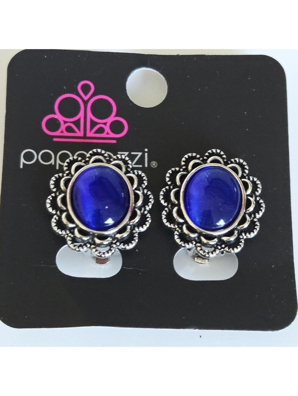 Paparazzi Gazebo Blue Silver Tone Oval Clip On Earrings NWT
